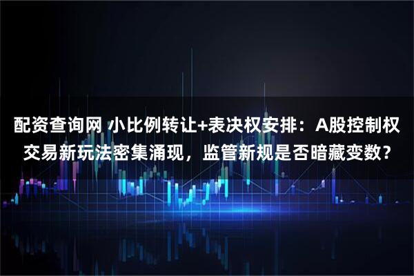 配资查询网 小比例转让+表决权安排：A股控制权交易新玩法密集涌现，监管新规是否暗藏变数？